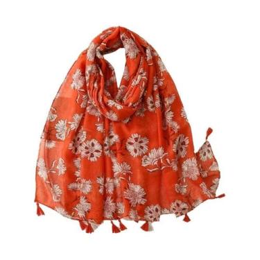 Imagem de Xale Floral Azteca Com Franjas Em Viscose, Pashmina Hijab 180x90cm, El