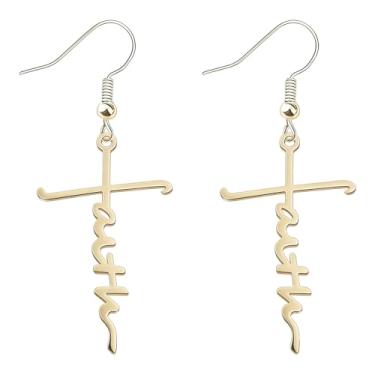 Imagem de Brincos de cruz para mulheres, elegantes brincos de cruz de ouro, brincos de aço inoxidável Hope Blessed, brinco religioso católico cristão, presentes para mulheres