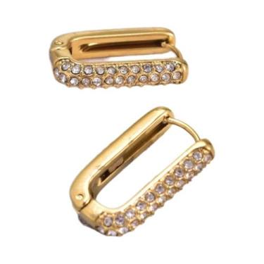 Imagem de E175 Europeu e Americano luz luxo moda 18k ouro quadrado zircão brinco