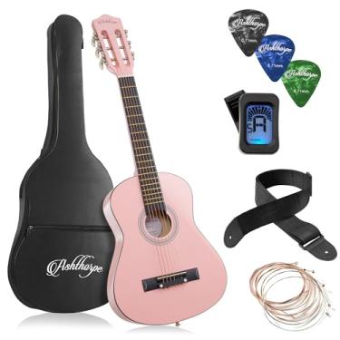 Imagem de Ashthorpe Pacote de guitarra acústica para iniciantes de 76,2 cm (rosa), kit básico para iniciantes com bolsa de gig, cordas, alça, afinador, palhetas