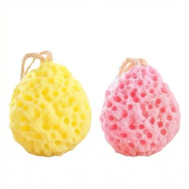 Imagem de Esponja de banho de favo de mel, 2 bolas de banho macias, grandes bolas de esponja esfoliantes corporais, esponjas marinhas altamente absorventes para lavar para bebês, crianças, banho de espuma e