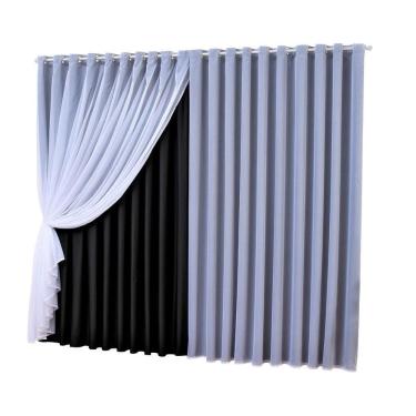 Imagem de Cortina Sala Quarto Voal Com Forro Blackout Preto 3,00X2,80