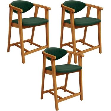 Imagem de Kit 03 Banquetas Baixa Cozinha Bancada Cecília L02 Couríssimo Verde Musgo Lyam Decor