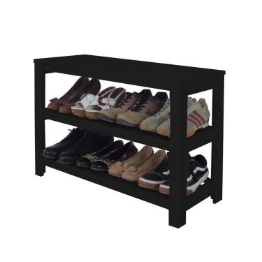 Imagem de Sapateira Banco De Piso Para Closets E Quartos 8 Pares Sapatos Preto Laca
