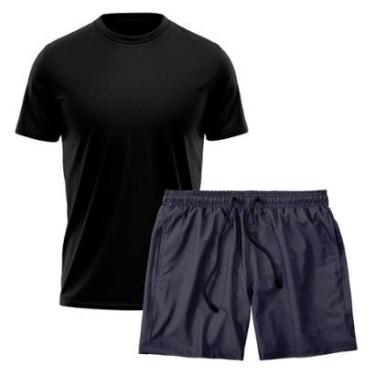 Imagem de Kit Short Praia Academia Passeio Treino Marinho + Camiseta Manga Curta Masculina-Masculino