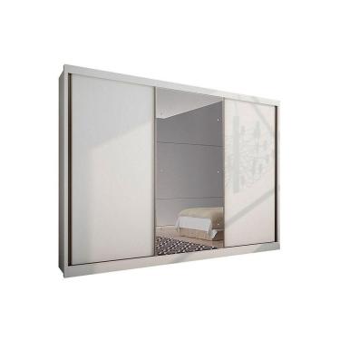 Imagem de Guarda Roupa Casal 3 Portas de Correr e 8 Gavetas c/ Espelho Natus Plus Branco - Novo Horizonte