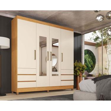 Imagem de Guarda-Roupa Casal Roma 4 Portas com Espelho 6 Gavetas Cinamon Touch/Off White | MDP