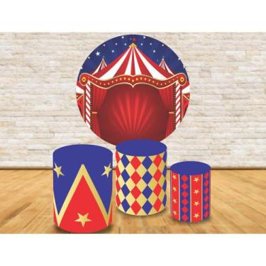 Imagem de Kit Trio Capa Cilíndrica + Painel De Tecido Redondo Circo - Fabrika de