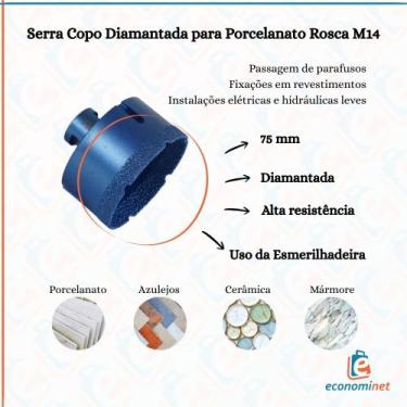Imagem de Serra Copo Diamantada 75mm Para Porcelanato Ceramica e Marmore Encaixe