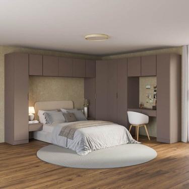 Imagem de Guarda-roupa Modulado de Canto Obliquo 11 Peças com 12 Portas Orion Cabecasa Madeiraoriginals Mocha