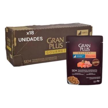 Imagem de Ração Úmida Gatos Castrados Salmão Frango Gran Plus 18 Sachês 85g - Gr