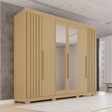 Imagem de Guarda-roupa Casal com Pés e Espelho 100% Mdf 6 Portas 6 Gavetas Granada Premium Jequitiba