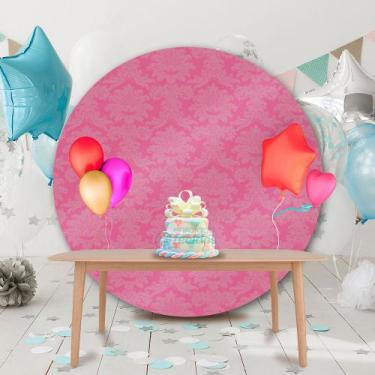 Imagem de Painel Redondo em Jacquard Rosa Pink Chiclete Medalhão - Jacquard Trad