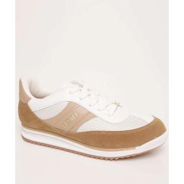 Imagem de Tênis Casual Feminino Recortes Vizzano-64032, Branco, Marrom, 35