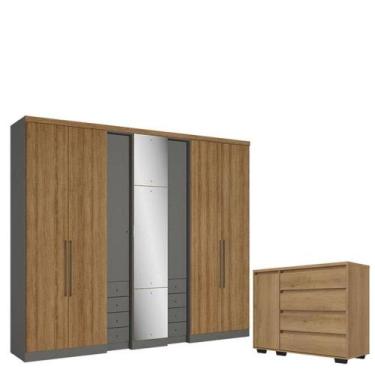 Imagem de Guarda Roupa Casal Absolut Plus Glass 7 Portas Grafite Almendra Cômoda