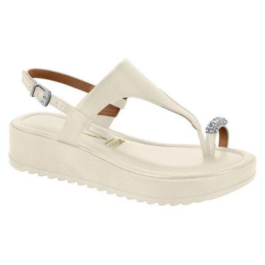 Imagem de Sandalia Flat Vizzano Adorno De Strass Tira Com Fivela Branco Off, Bra