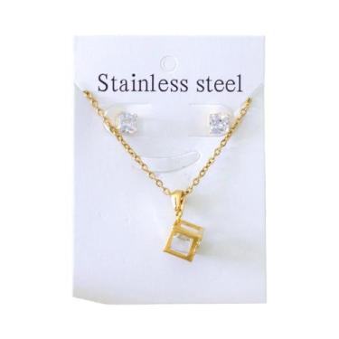 Imagem de Conjunto De Colar E Brincos Com Pingente De Cristal Em Aço Inoxidável 