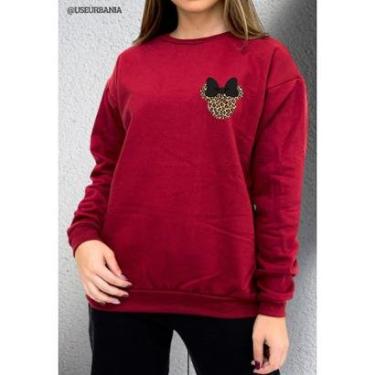 Imagem de Moletom Feminino Careca Gola Redonda Sem Capuz Estampa laço minie Onça Casual Inverno-Feminino