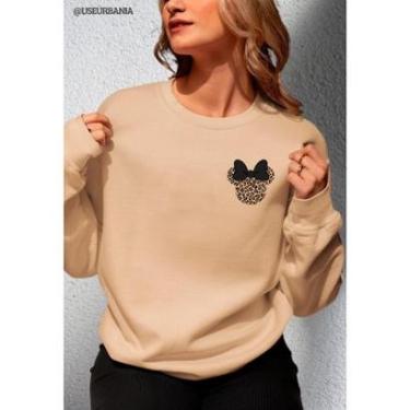 Imagem de Moletom Feminino Careca Gola Redonda Sem Capuz Estampa laço minie Onça Casual Inverno-Feminino