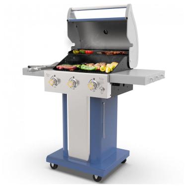 Imagem de Churrasqueira a Gás 30.000 BTU com 3 Queimadores e Mesas Laterais em Aço Inoxidável, PERMASTEEL PG A40301 AZ, Azul