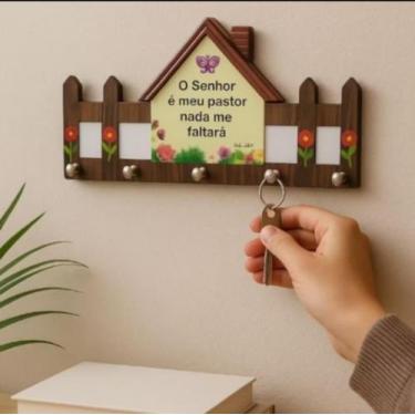 Imagem de Porta Chaves Decorativo Casinha Cerquinha MDF Parede Religioso - Sem m