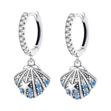 Imagem de Brincos De Prata Esterlina 925 Com Estrelas Rosa E Conchas Florais Par