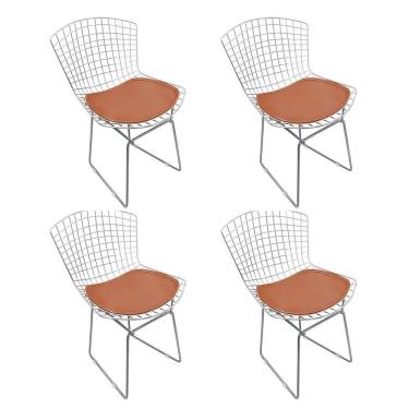 Imagem de Kit 4 Cadeiras Bertoia Cromada Com Assento Sintético Cobre
