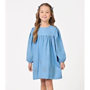 Imagem de Vestido Manga Longa Feminino Denim Trick Nick Azul, 3, Azul