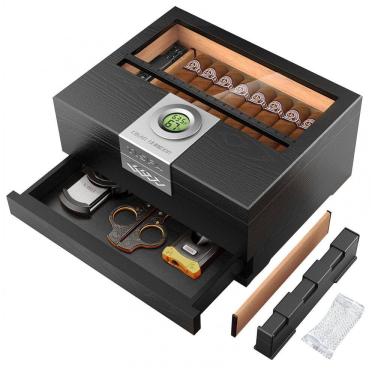 Imagem de Umidor para Charutos TISFA Preto Gaveta Divisória 20-30 Charutos