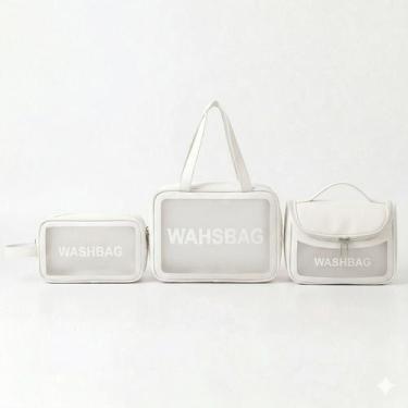 Imagem de Kit 3 Necessaire Viagem WashBag a Prova de Água Espaçosa Modelo:Branco