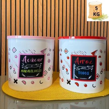 Imagem de Jogo 2 Potes Plástico 6 Litros 5kg Estampado Arroz e Açúcar Linha Colo