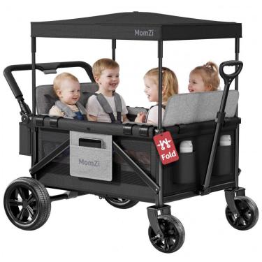 Imagem de Carrinho de Passeio Wagon 4 Lugares MomZi Preto com Assentos Removíveis Dobra Plana Cap...