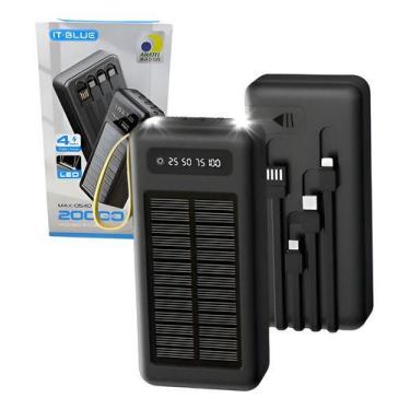 Imagem de Carregador Portátil Power Bank Solar 20.000mAh MAX - - ItBlue, Preto