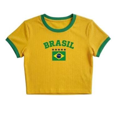 Imagem de Camiseta Feminina Brasil Estampada Ribana Bandeira Cropped Copa-Feminino