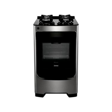 Imagem de Fogão Consul 4 bocas cor Inox com mesa de vidro e grade de ferro fundi