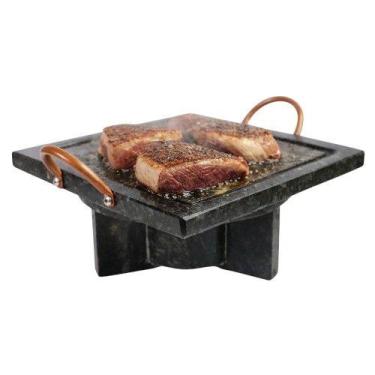 Imagem de Fondue Pedra Sabão Chapa Quadrada 25 cm + Rechaud - A PANELA DE PEDRA