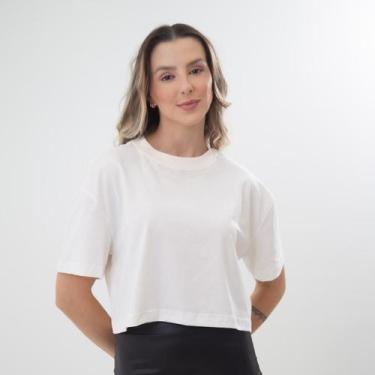Imagem de Camiseta Cropped Oversized - Estampa Lisa - Ju Ribeiro Ind, Branco, G