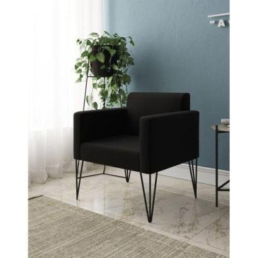 Imagem de Poltrona Decorativa Turim Pés Hairpin Tecido Suede Preto Móveis Ibéria