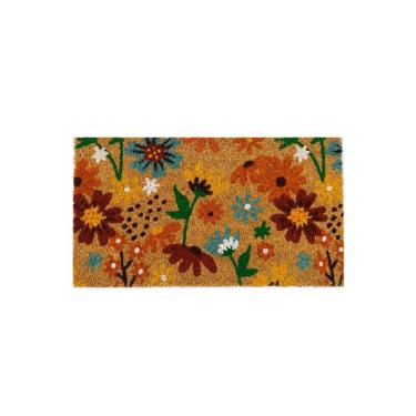 Imagem de Capacho Retangular Fibra De Coco Base PVC 60x33cm - Flores Coloridas