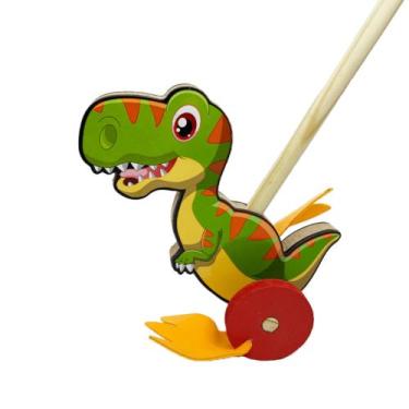 Imagem de Brinquedo de Empurrar Dino Rola Em Mdf C/ Cabo Educativo - Maninho Bri