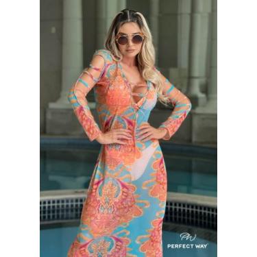 Imagem de Saída de praia vestido longo estampado c/ detalhes - PERFECT WAY, Lara