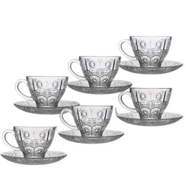 Imagem de conjunto de Xicaras de chá Bohemia com Pires de Vidro 6pcs 220ml - Em 