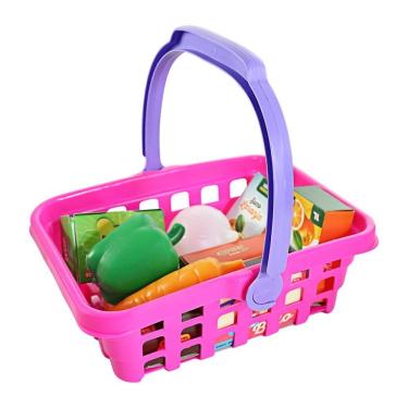 Imagem de Brinquedo Infantil Cesta de Supermercado com Frutas Educativas para Contagem e Coordenação Bs Toys