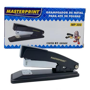 Imagem de Grampeador de Metal Pequeno Masterprint MP-300 para Até 20 Folhas 11,5cm 01 Unidade Preto e Prata