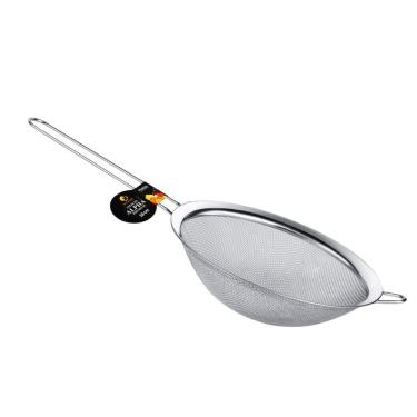 Imagem de Peneira de Cozinha 18cm Inox Malha Fina Cabo Longo com Apoio para Uso em Panelas e Tigelas Inox
