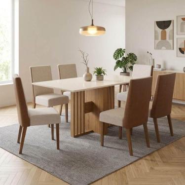 Imagem de Mesa de Jantar Leo H02 6 Lugares Retangular MDF 160CM Off White D'Ross