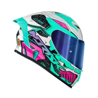 Imagem de Capacete Norisk Flow Robot Branco E Verde Com Viseira Extra Camaleão