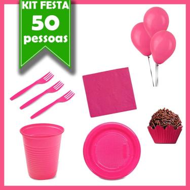 Imagem de Kit Descartáveis Rosa Pink 50 Pessoas
