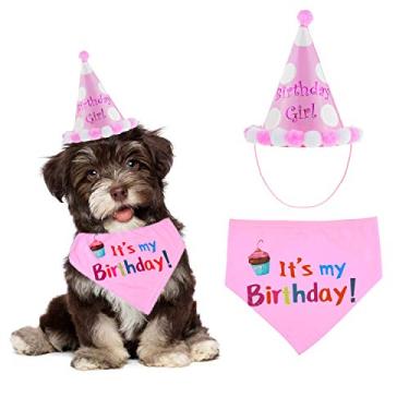 Imagem de D-buy Cachorro Bandana e Chapéu, Cachorro Aniversário Bandana Cachecol com Lindo Chapéu de Festa de Cão, Ã“timos Suprimentos de Festa para Cães, para CãesD-buy rosa