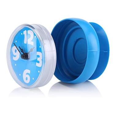 Imagem de Relógio de parede para banheiro à prova d'água para jato de água movido a bateria sem tique-taque relógios analógicos silenciosos (azul)